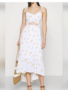 White Floral Tie-Front Midi Dress